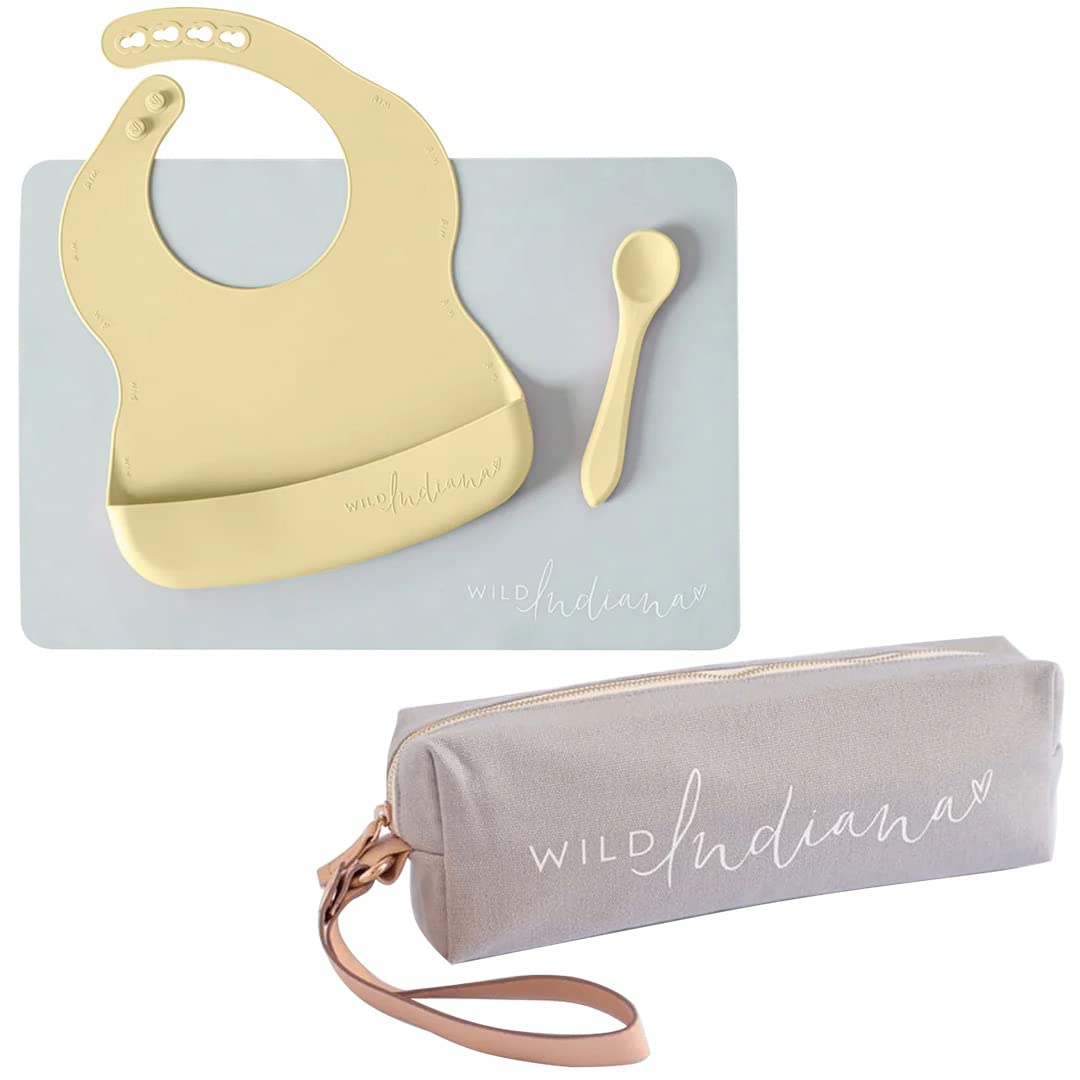 LIFEBEA WILD INDIANA Eating-out Comfy Silicone Baby Bib set for babies & Toddlers(10-72 Months) Waterproof baby fedding including Waterproof carry case (Lemon) Main image