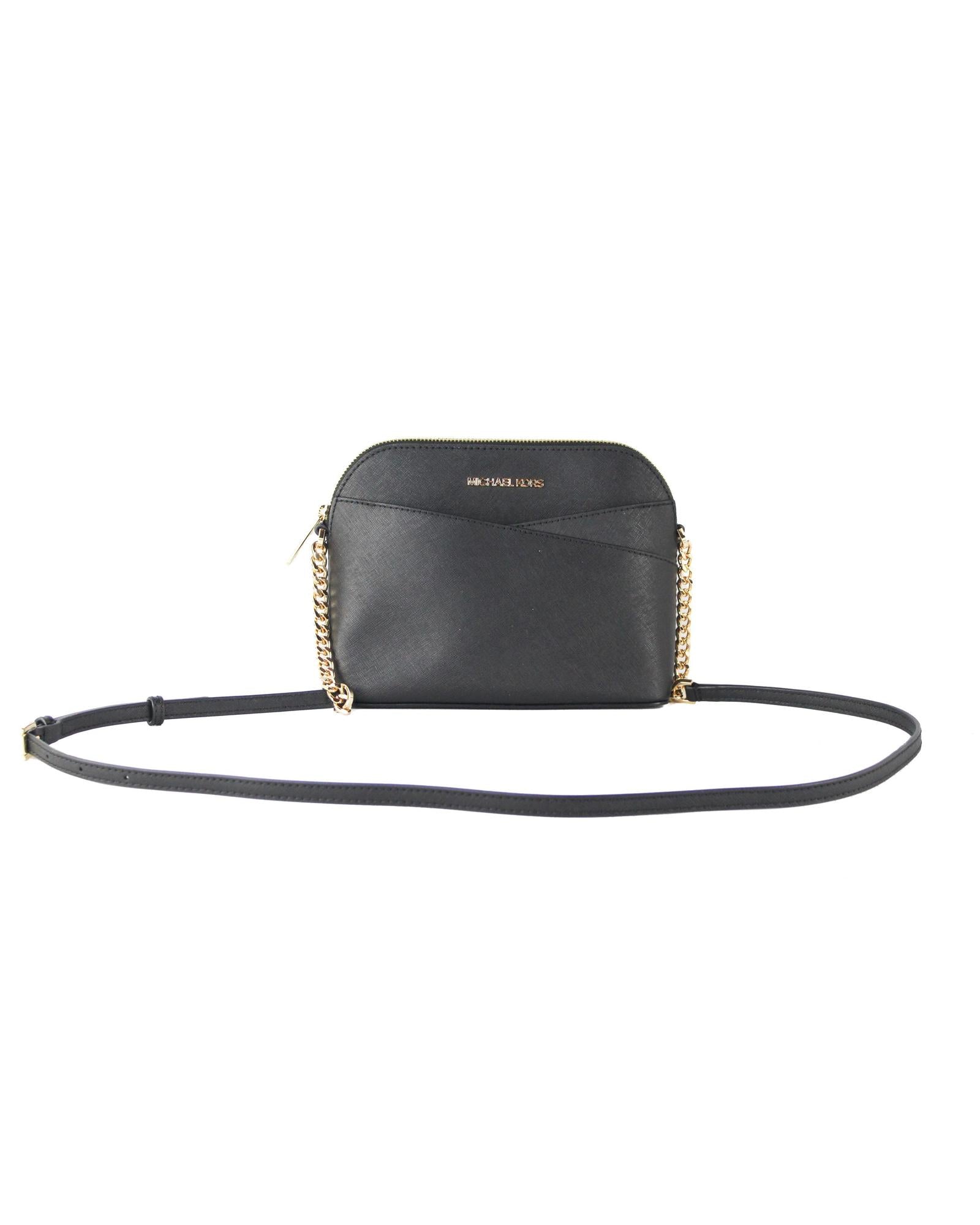 Michael Kors Women's Jet Set Travel Medium Leather X Cross Dome Crossbody Handbag (Black Solid/Gold) - One Size Main image