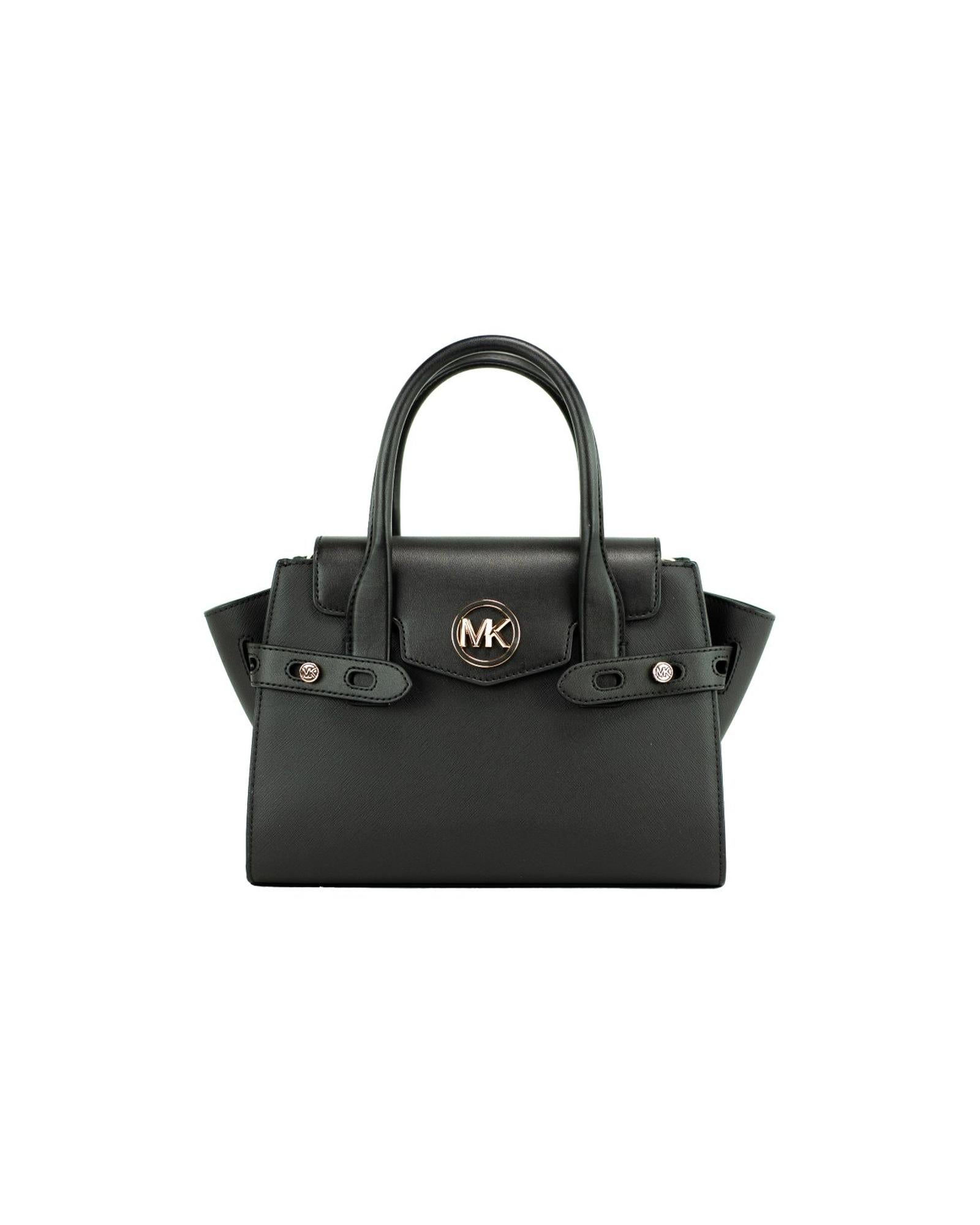 Michael Kors Women's Car Medium Black Gold Saffiano Leather Satchel Handbag Purse Bag - One Size Main image
