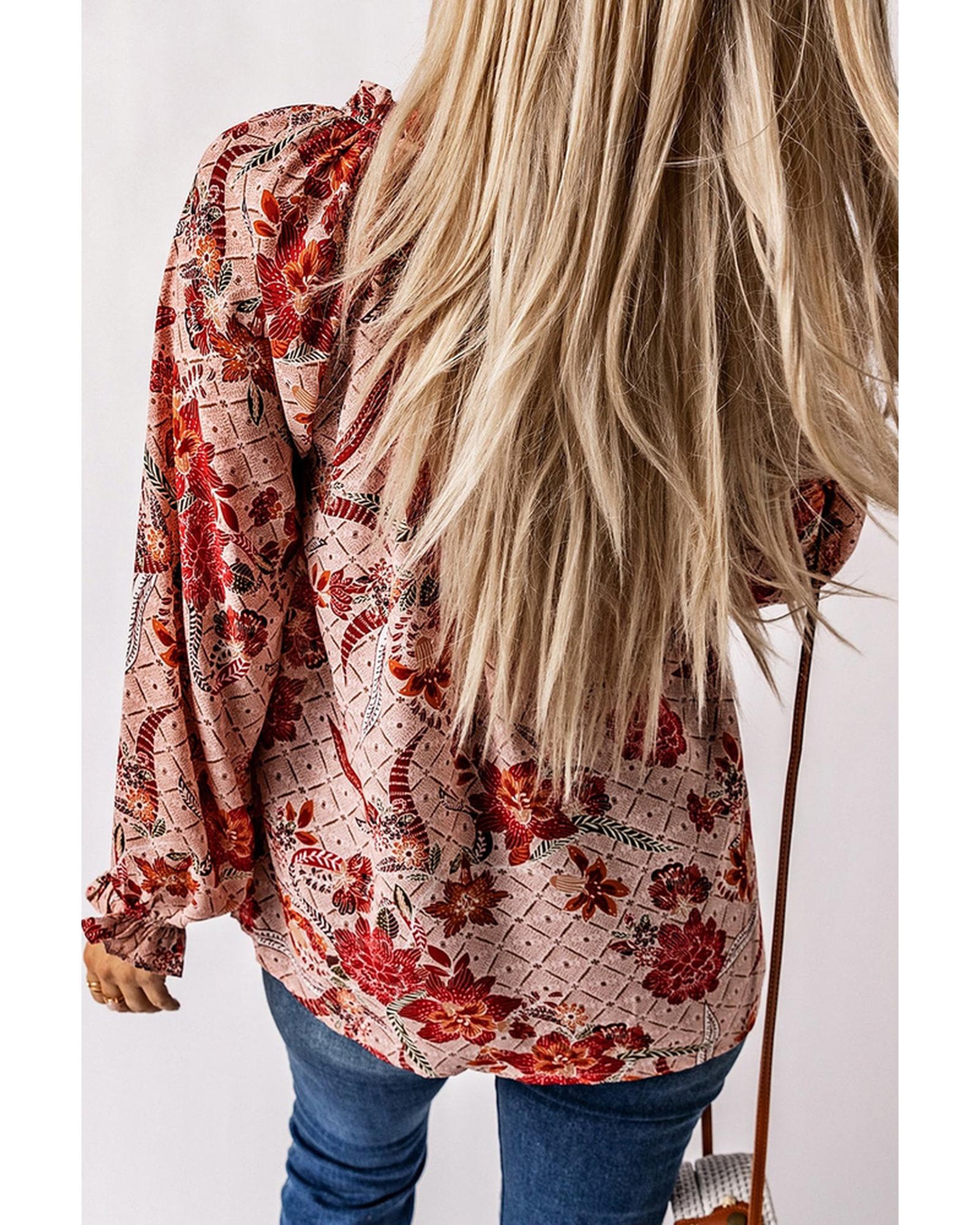 Azura Exchange Printed Split V Neck Blouse - 2XL Secondary image
