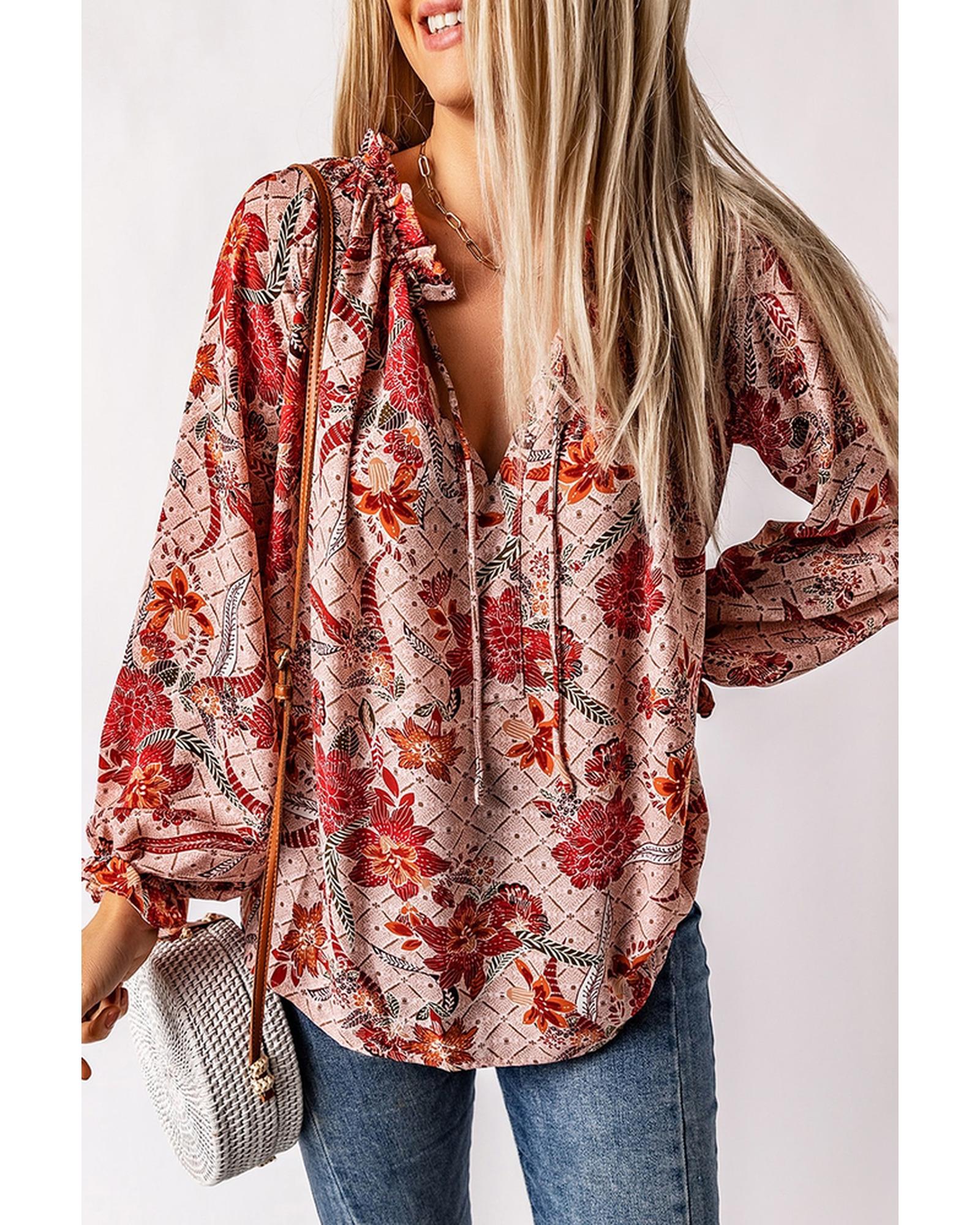 Azura Exchange Printed Split V Neck Blouse - M Main image
