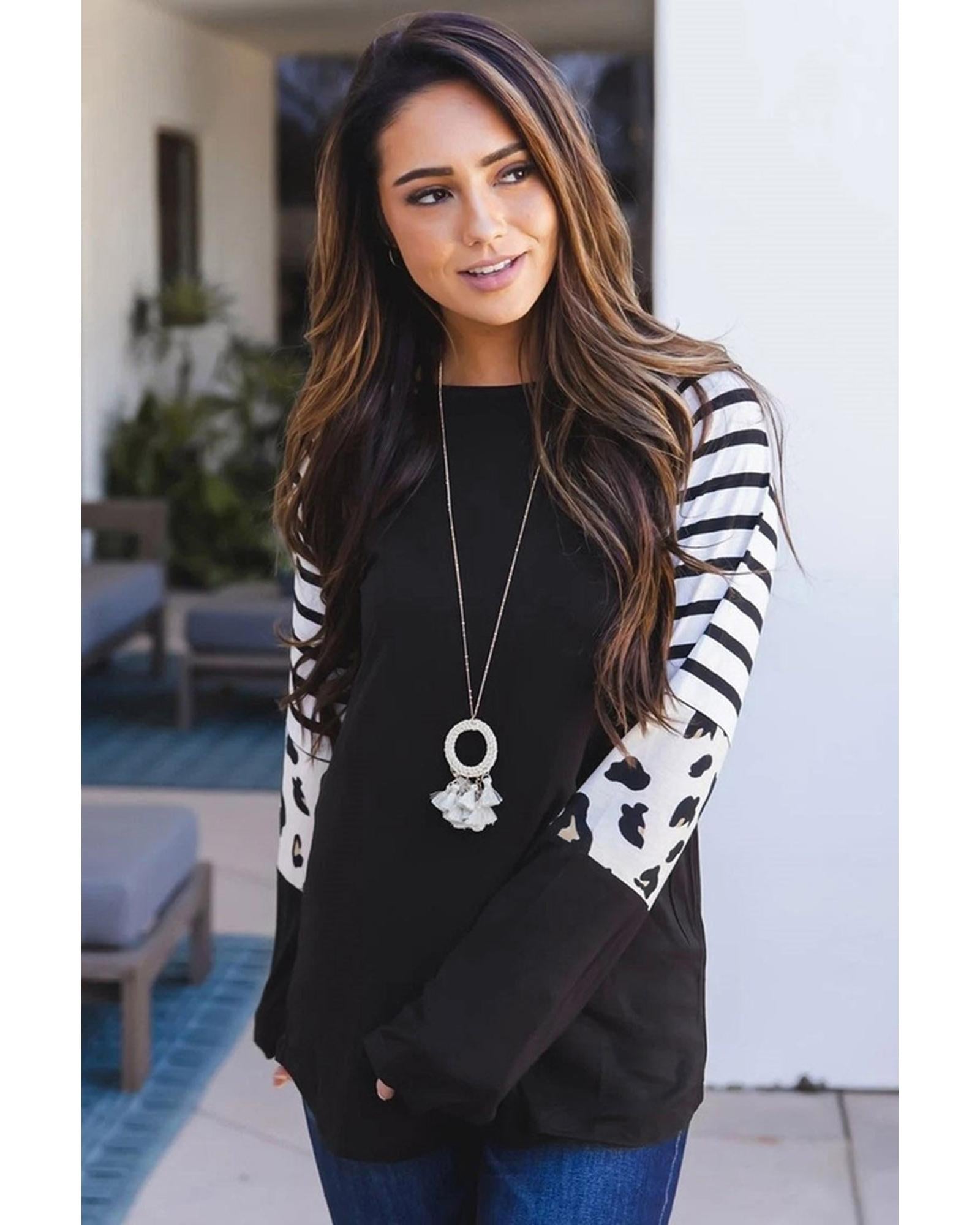 Azura Exchange Animal Print Colorblock Long Sleeve Top - S Main image