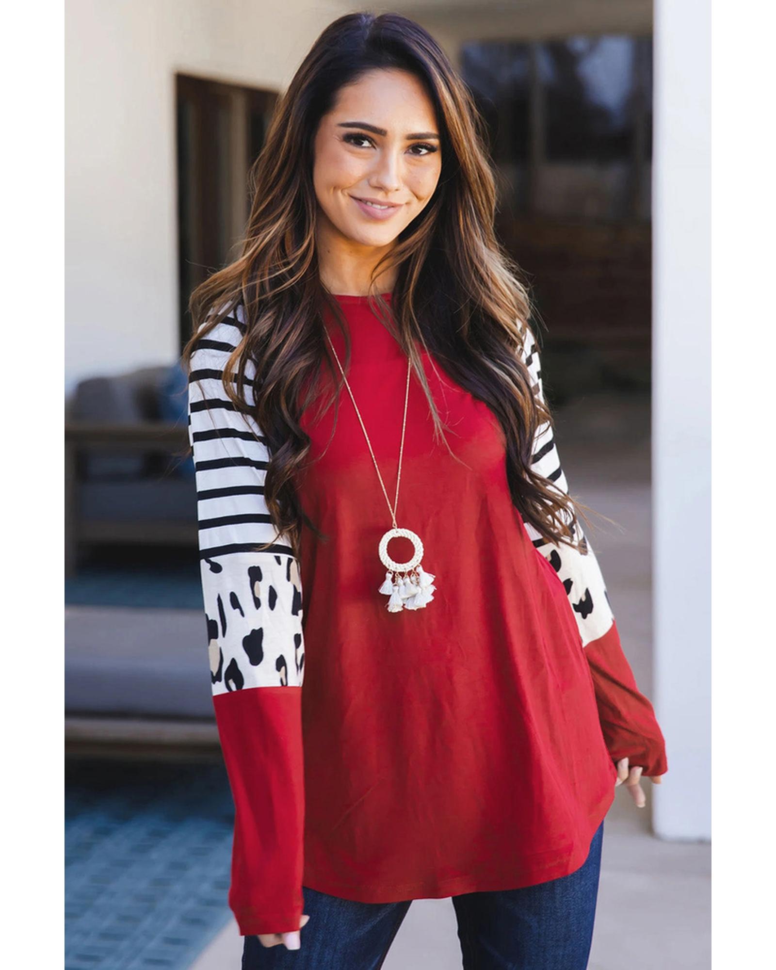Azura Exchange Animal Print Colorblock Long Sleeve Top - M Main image
