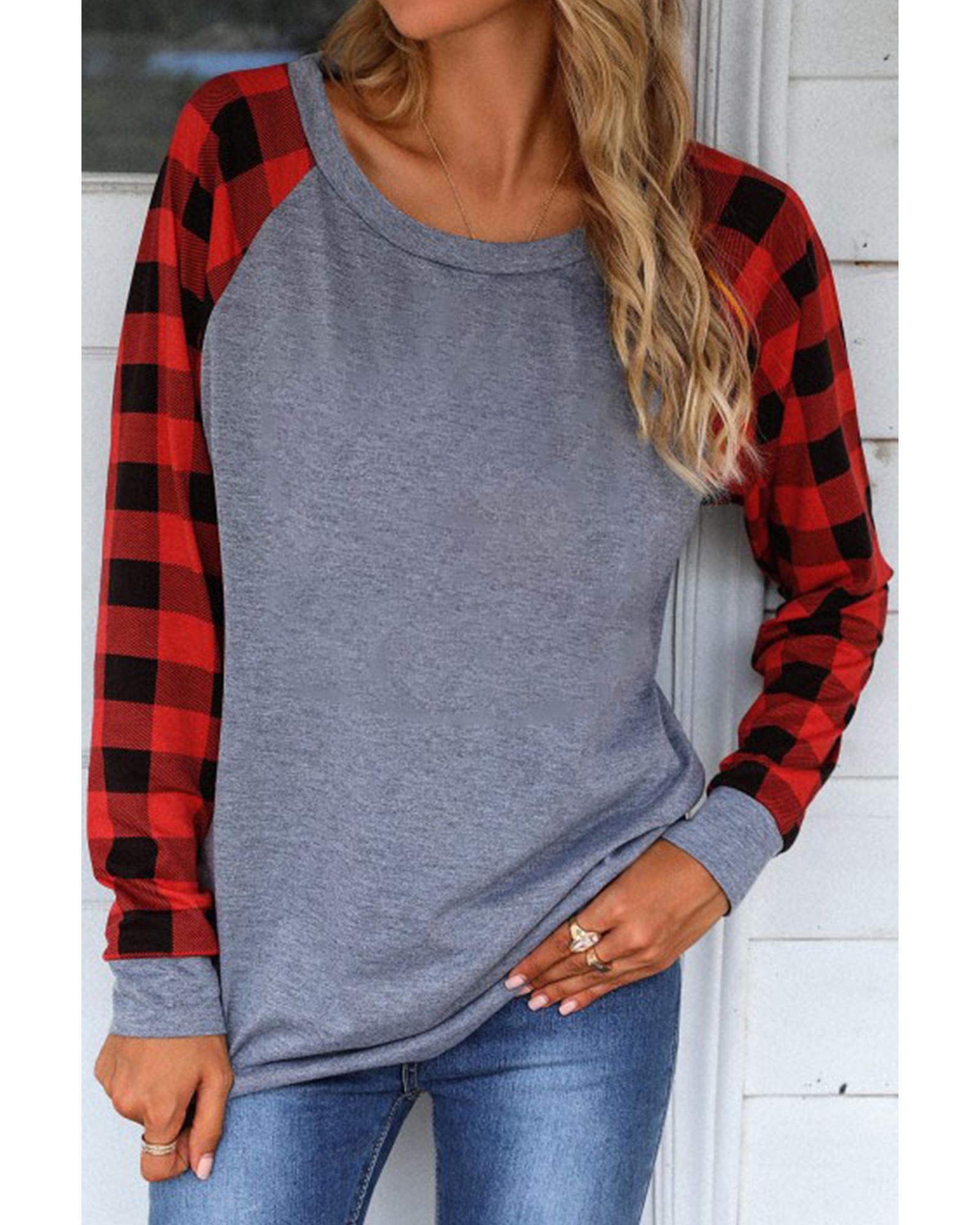 Azura Exchange Raglan Plaid Long Sleeve Top - S Main image