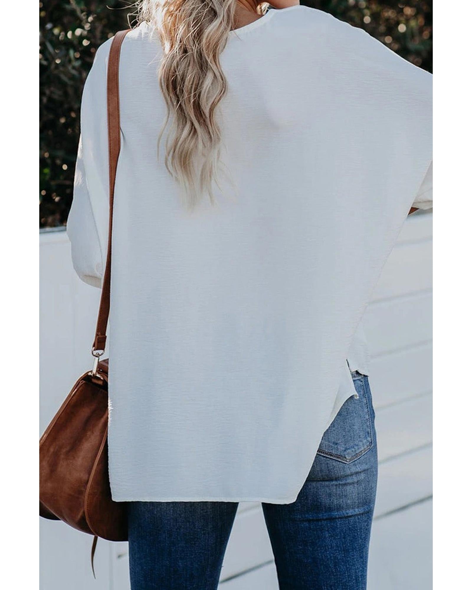Azura Exchange V Neck 3/4 Sleeve High Low Hem Shirt - S Secondary image