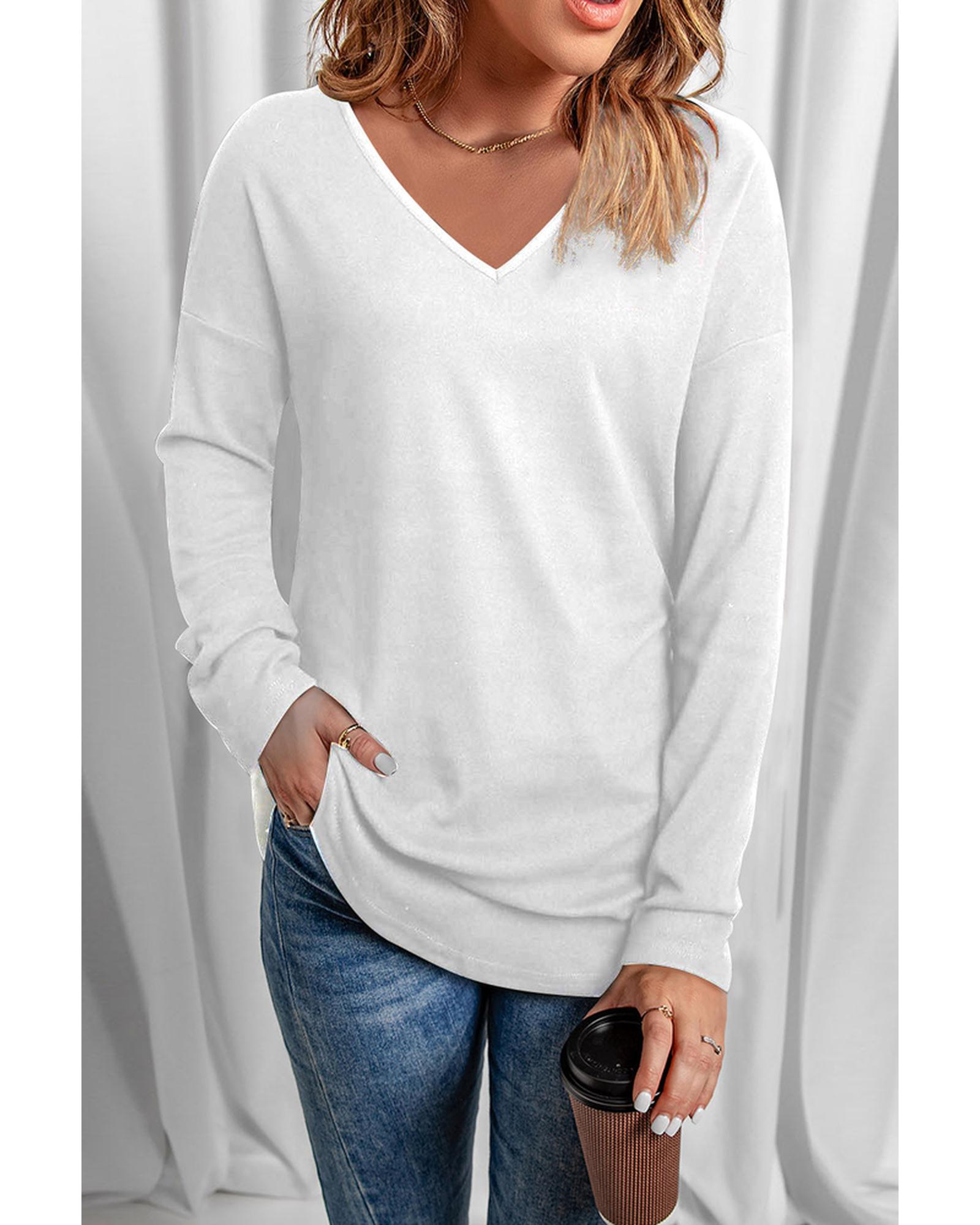 Azura Exchange V Neck Long Sleeve Knit Top - 2XL Main image