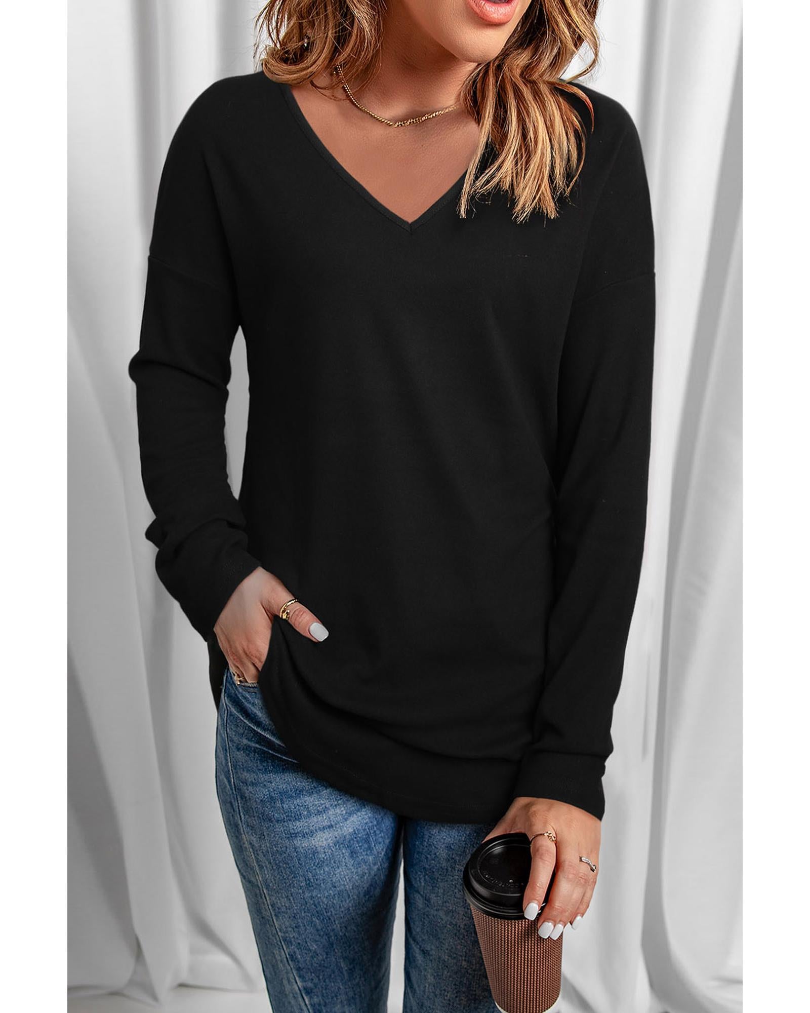 Azura Exchange V Neck Long Sleeve Knit Top - S Main image
