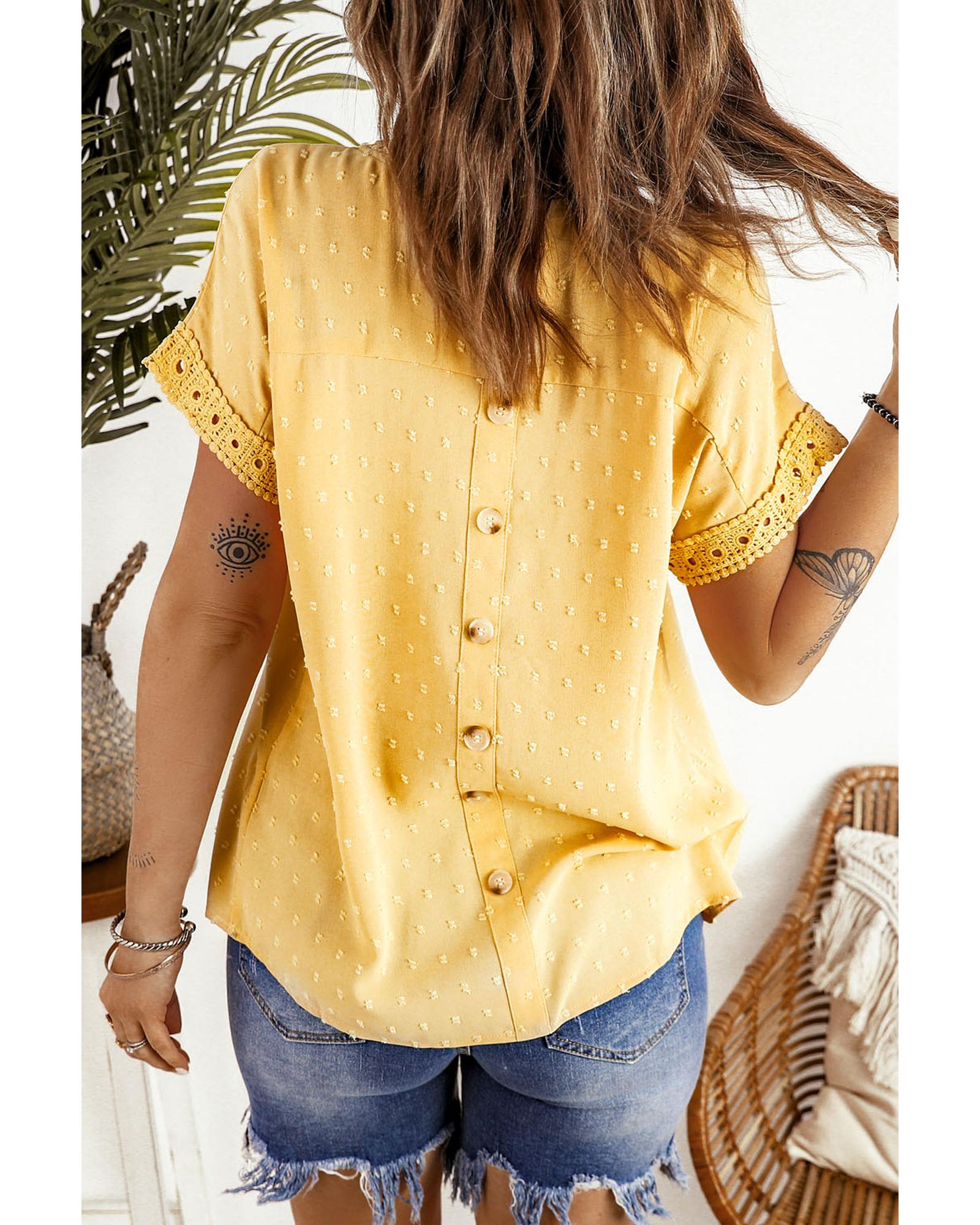 Azura Exchange Lace Splicing Short Sleeve Top - S Main image