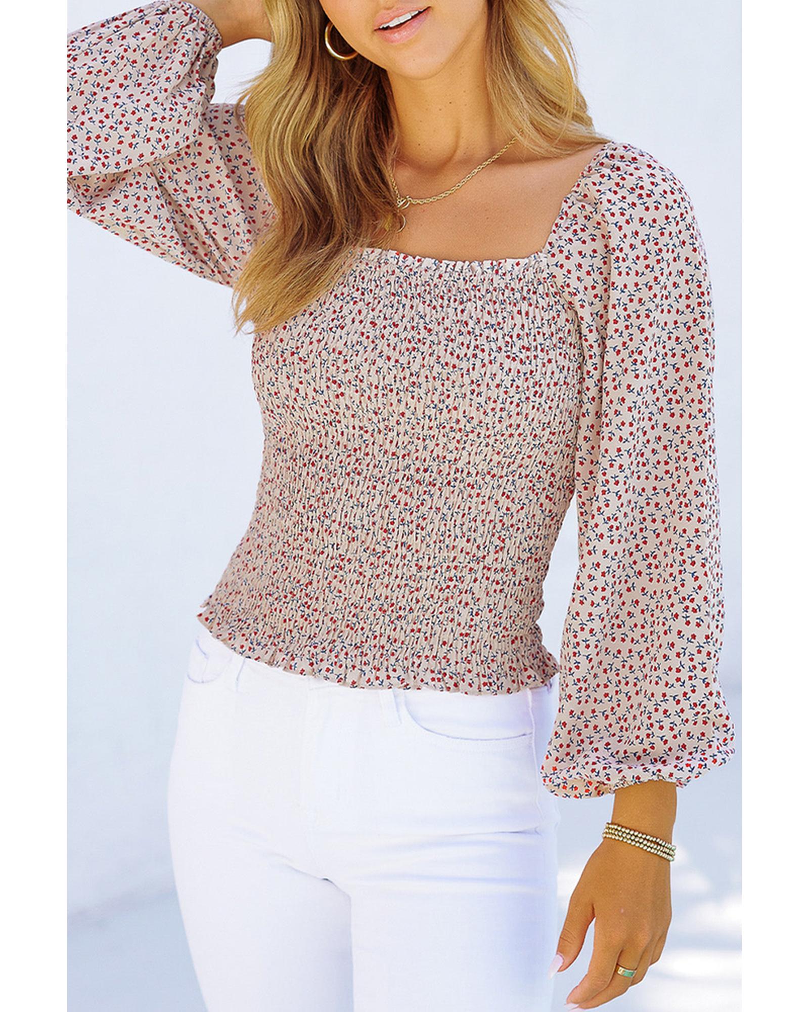 Azura Exchange Puff Sleeve Floral Smocked Top - 2XL Main image