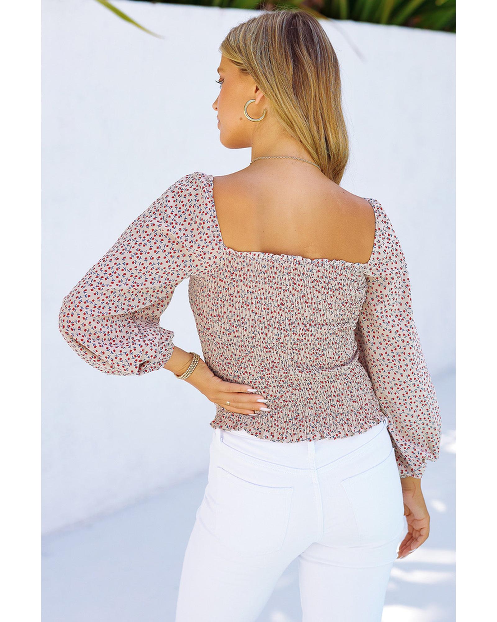 Azura Exchange Puff Sleeve Floral Smocked Top - XL Secondary image