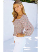 Azura Exchange Puff Sleeve Floral Smocked Top - XL