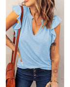 Azura Exchange Solid V Neck Butterfly Sleeve Tee - L
