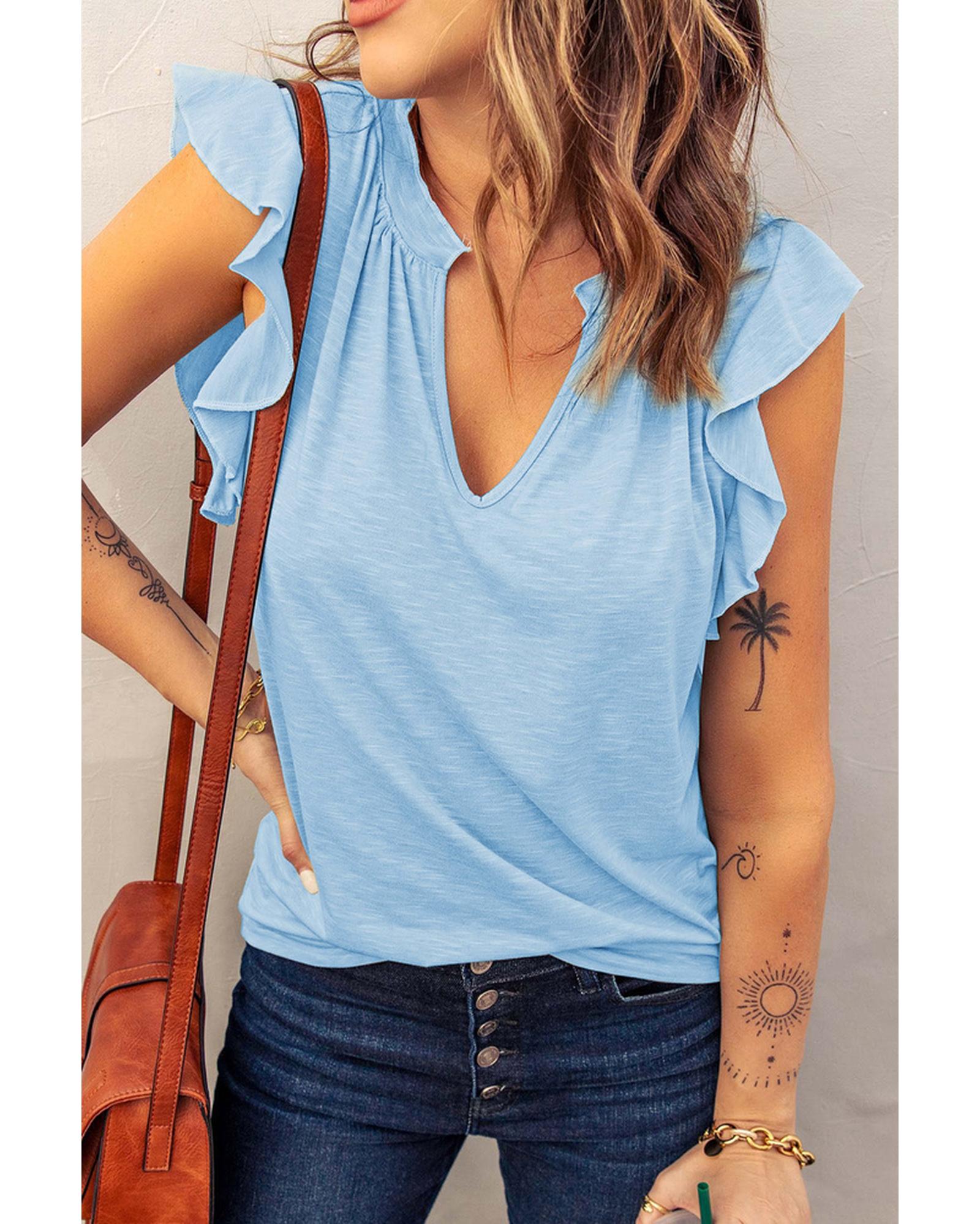 Azura Exchange Solid V Neck Butterfly Sleeve Tee - S Main image