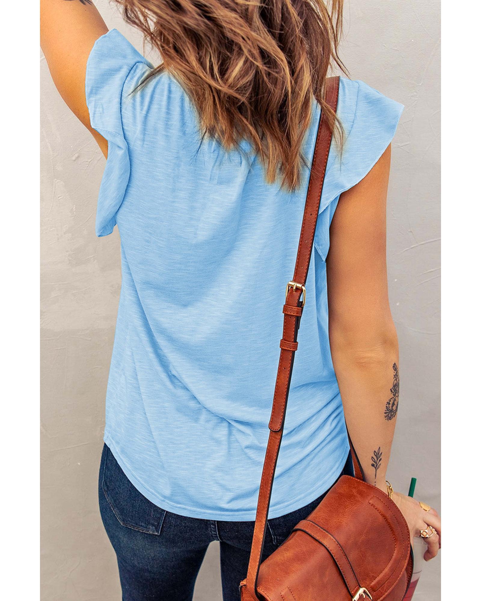 Azura Exchange Solid V Neck Butterfly Sleeve Tee - S Secondary image