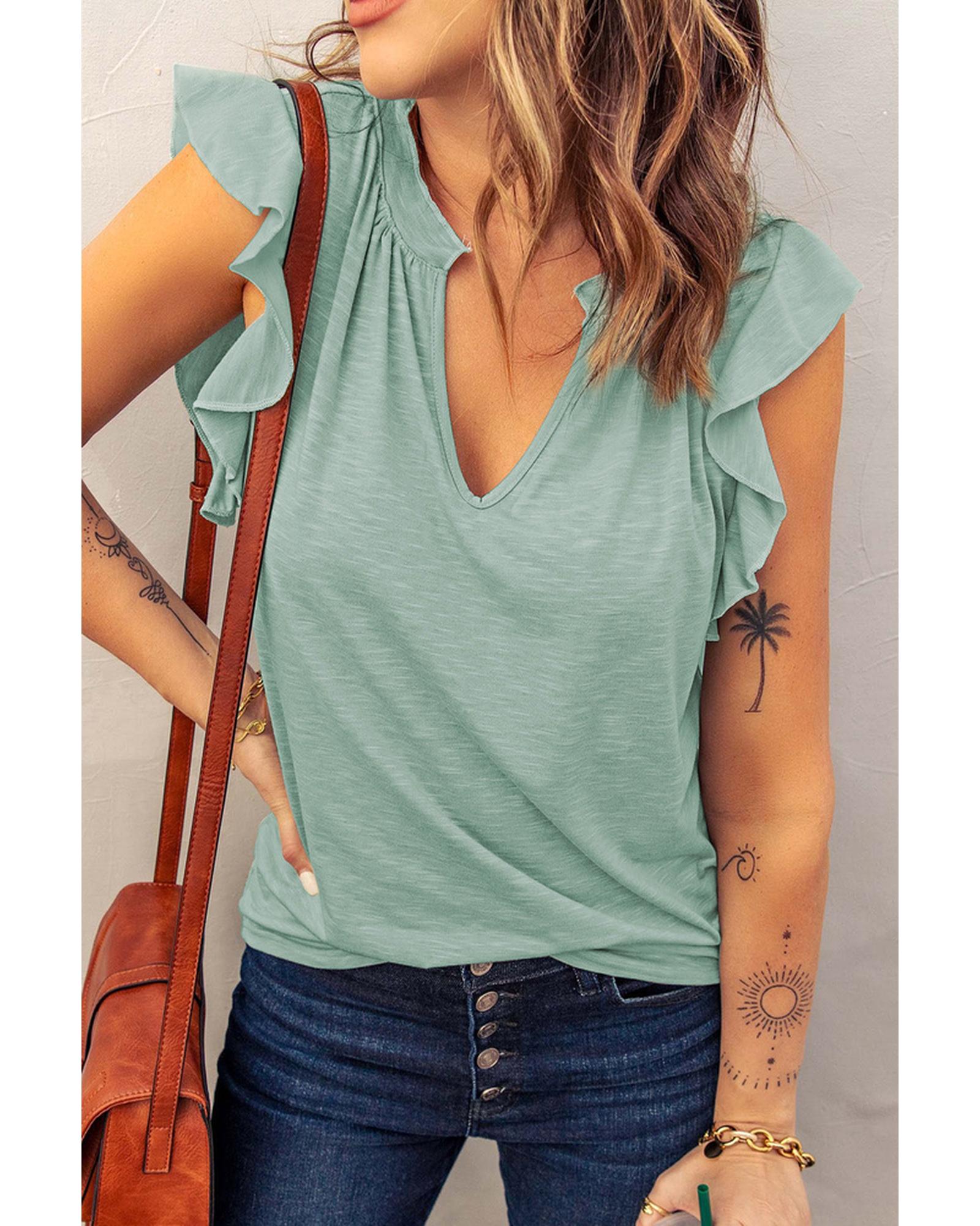 Azura Exchange Solid V Neck Butterfly Sleeve Blouse - M Main image