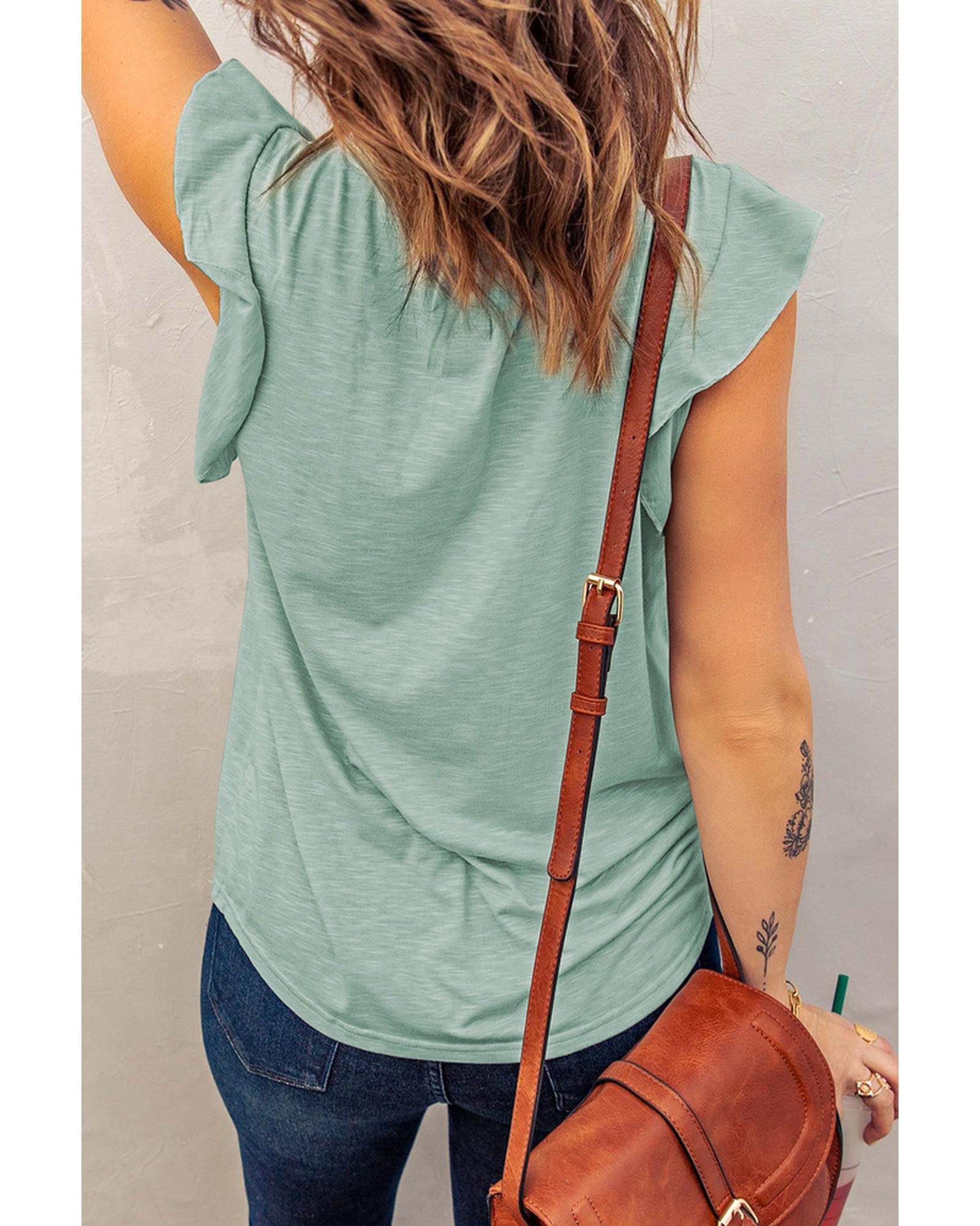 Azura Exchange Solid V Neck Butterfly Sleeve Blouse - M Secondary image