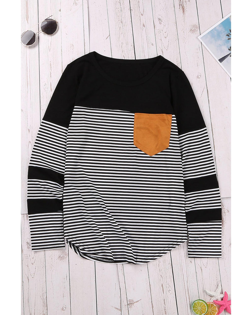 Azura Exchange Pinstripe Patch Pocket Top - L