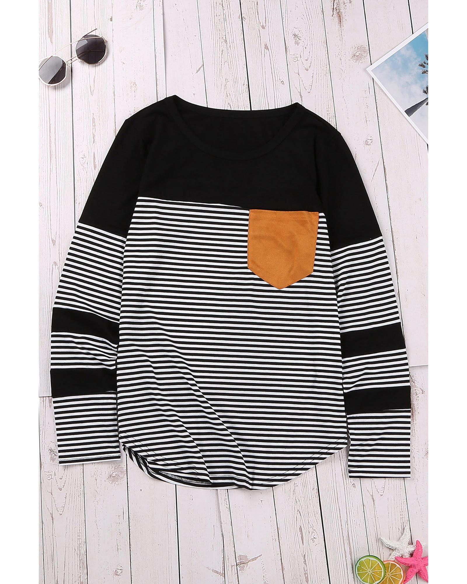 Azura Exchange Pinstripe Patch Pocket Top - L