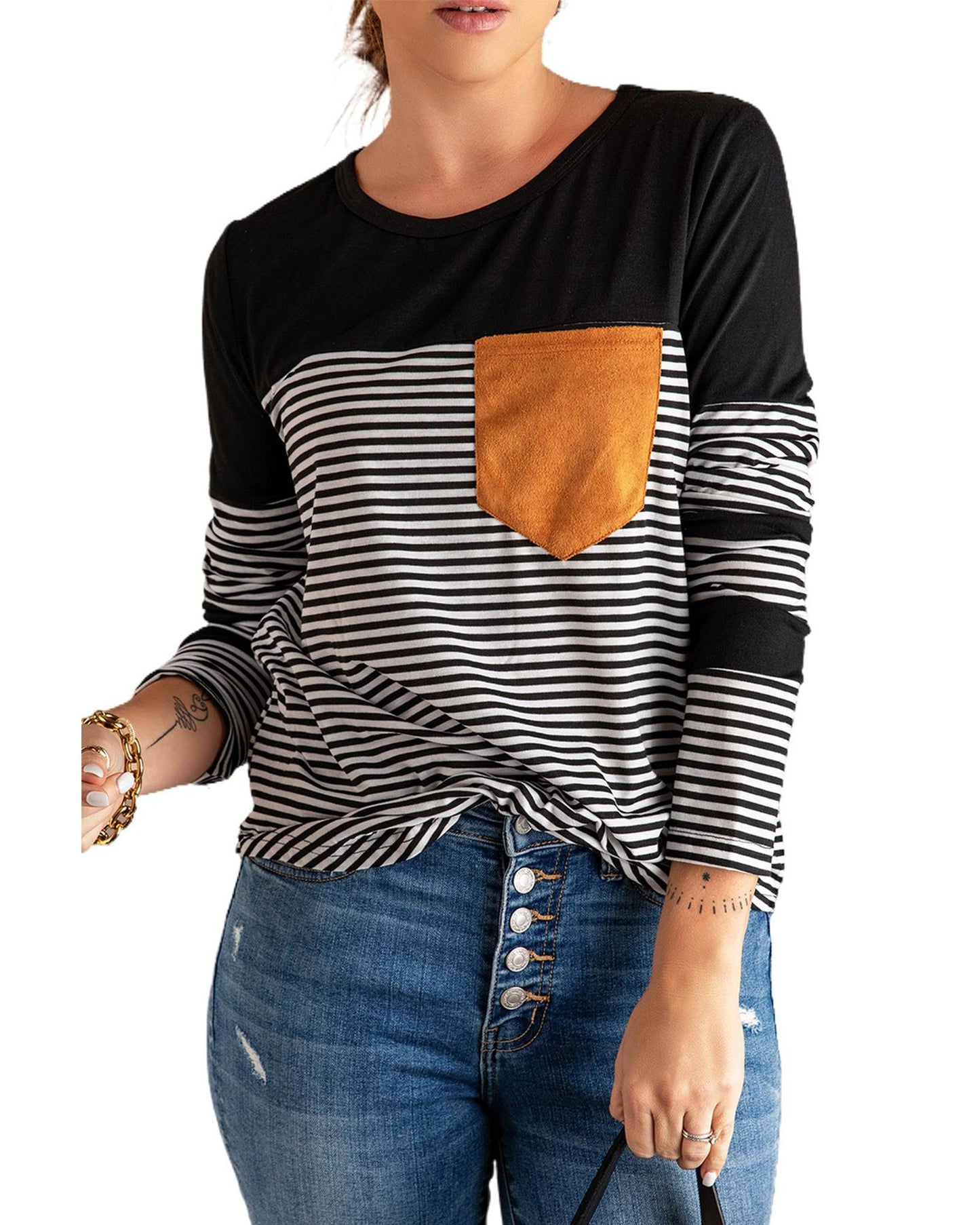 Azura Exchange Pinstripe Patch Pocket Top - L