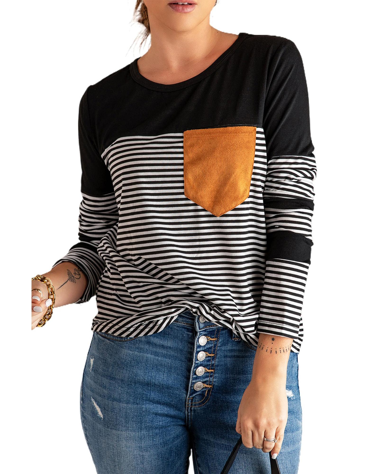 Azura Exchange Pinstripe Patch Pocket Top - L