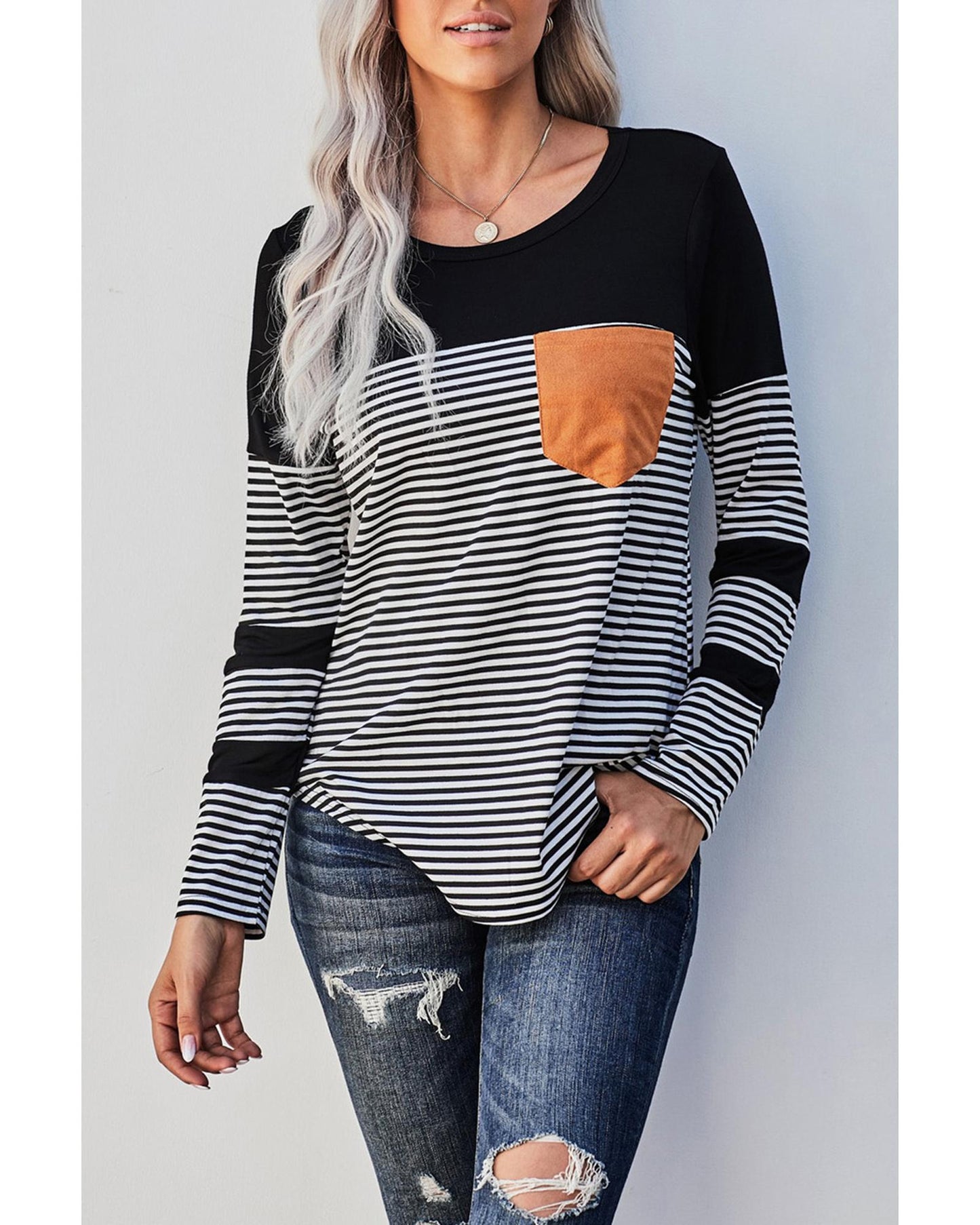 Azura Exchange Pinstripe Patch Pocket Top - L