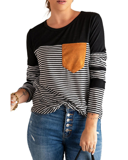 Azura Exchange Pinstripe Patch Pocket Top - M