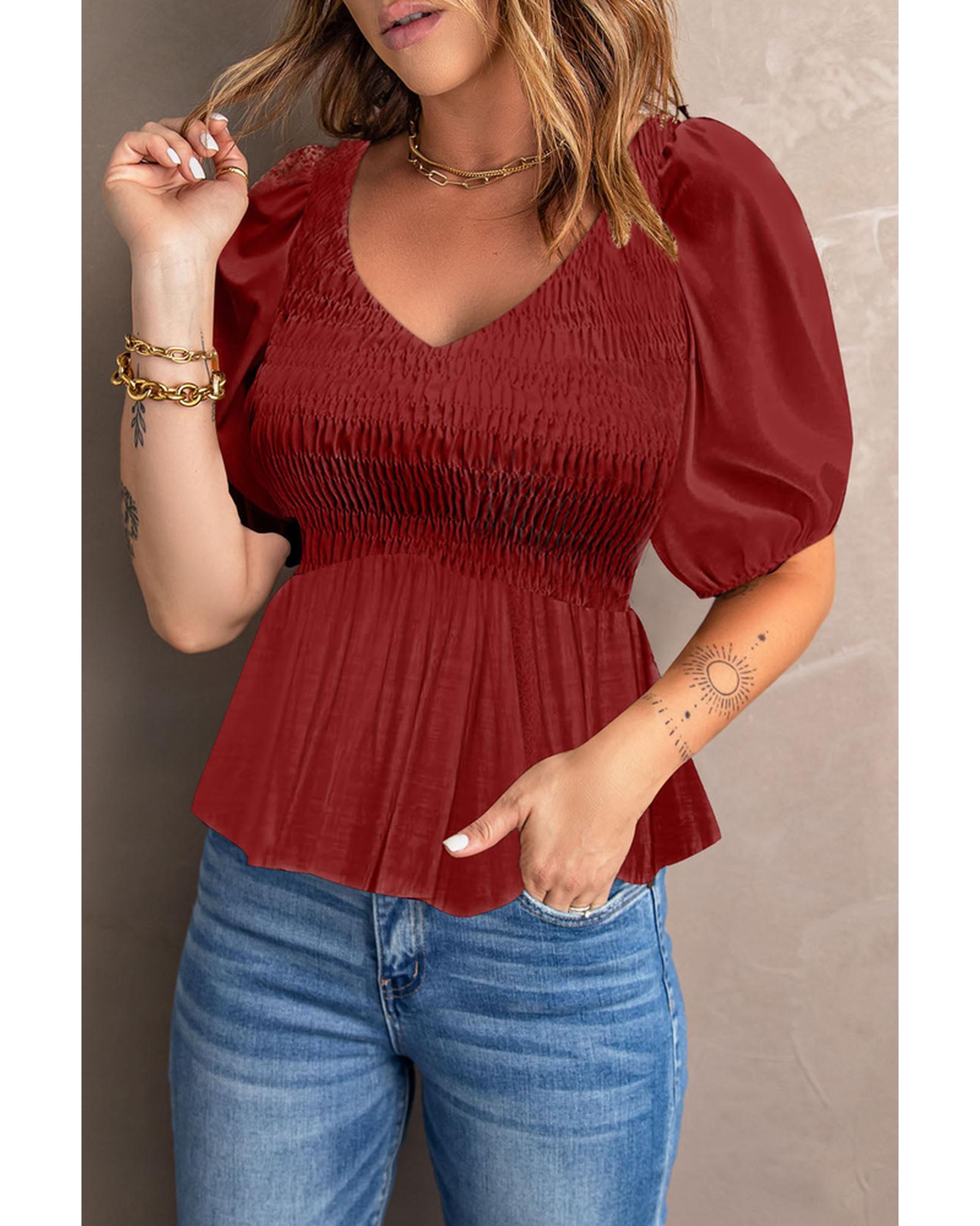 Azura Exchange Puff Sleeve Smocked Top - M Main image