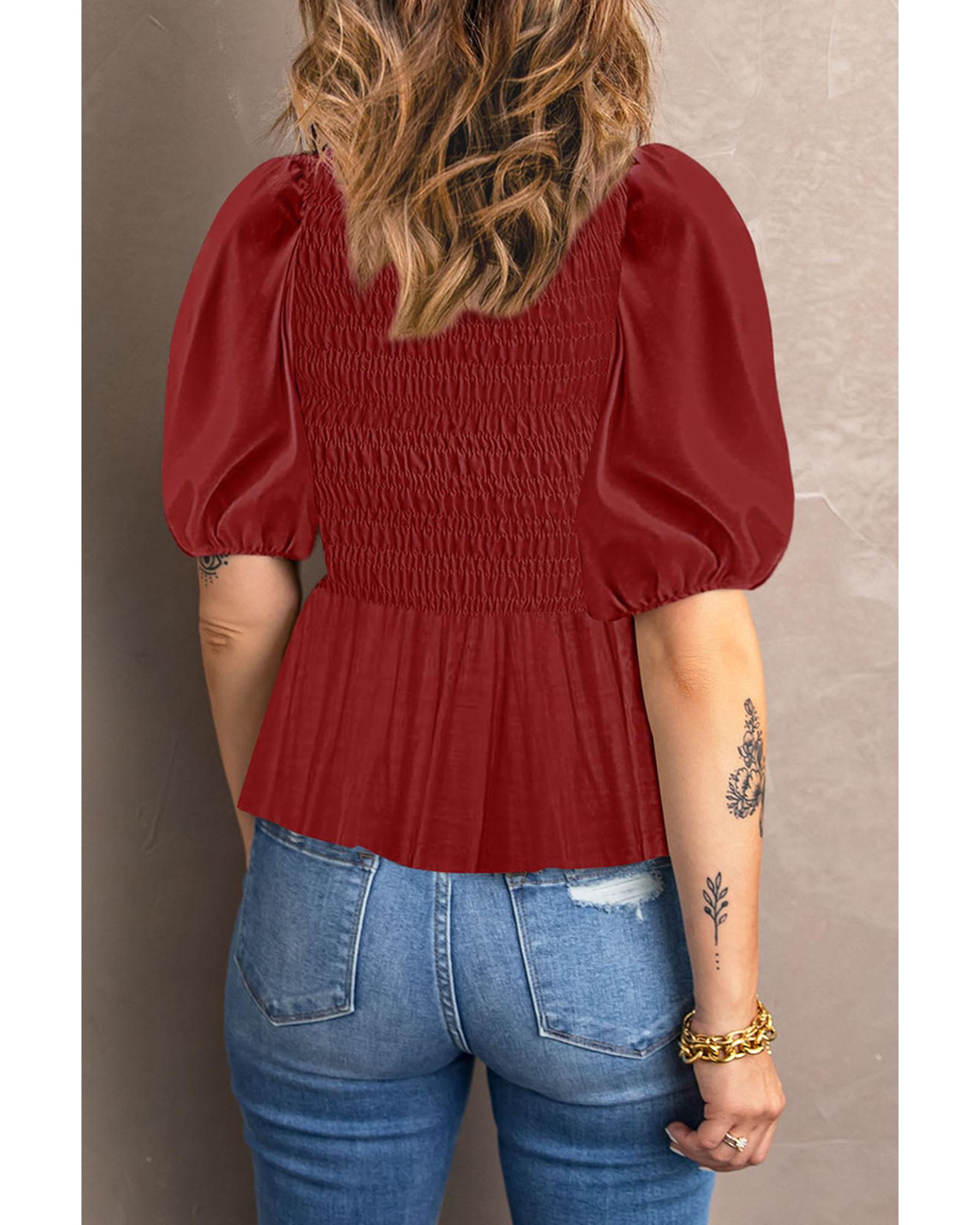 Azura Exchange Puff Sleeve Smocked Top - XL Secondary image