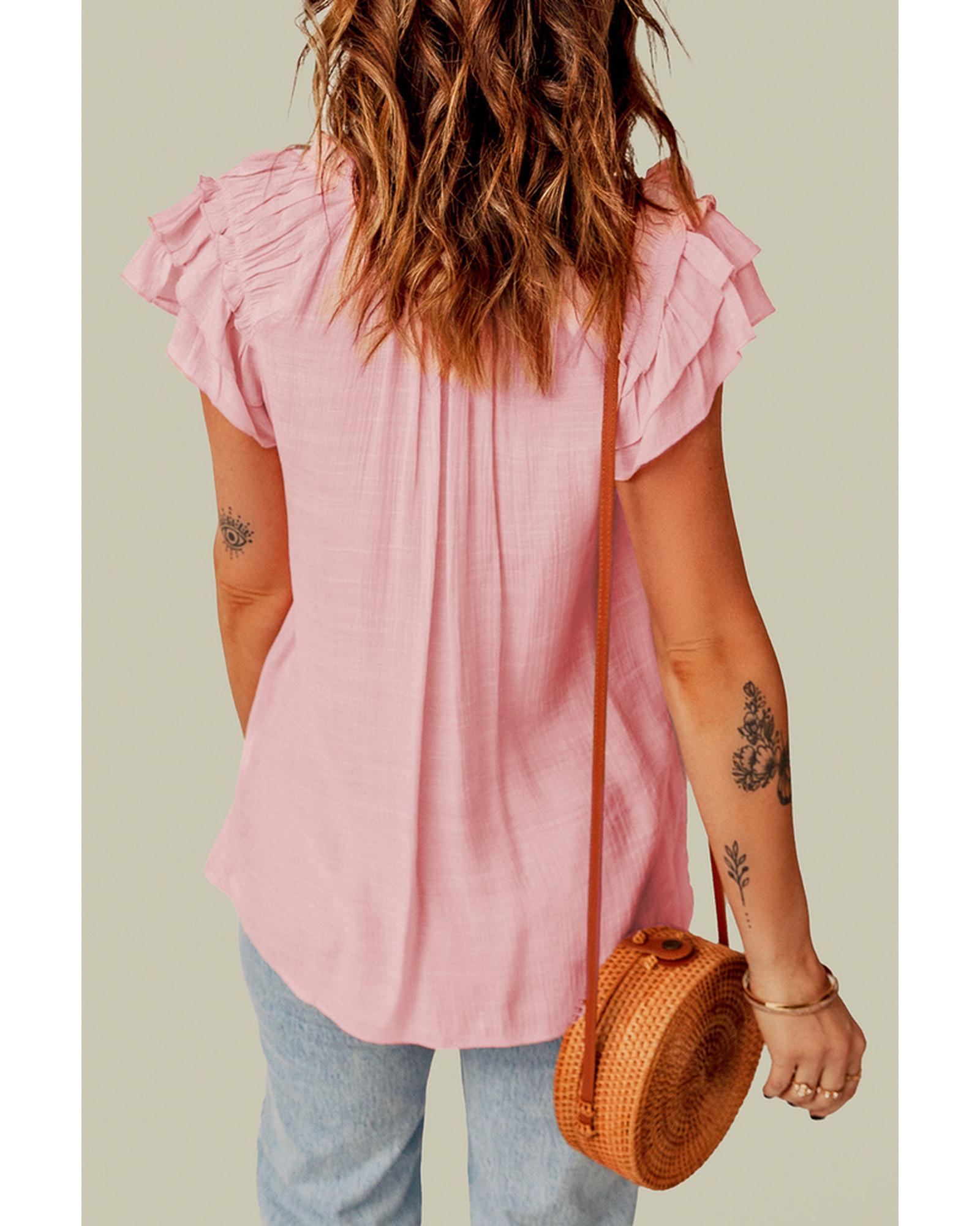 Azura Exchange Tiered Ruffled Drawstring V Neck Top - M Secondary image