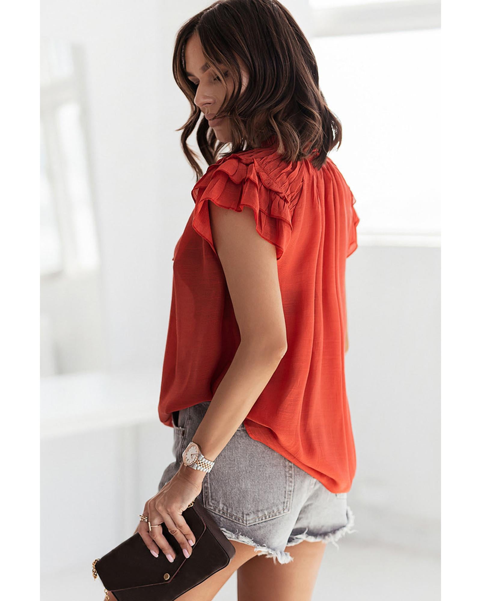 Azura Exchange Tiered Ruffled Drawstring V Neck Top - L Secondary image