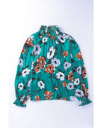 Azura Exchange Printed Smocked Mock Neck Blouse - S