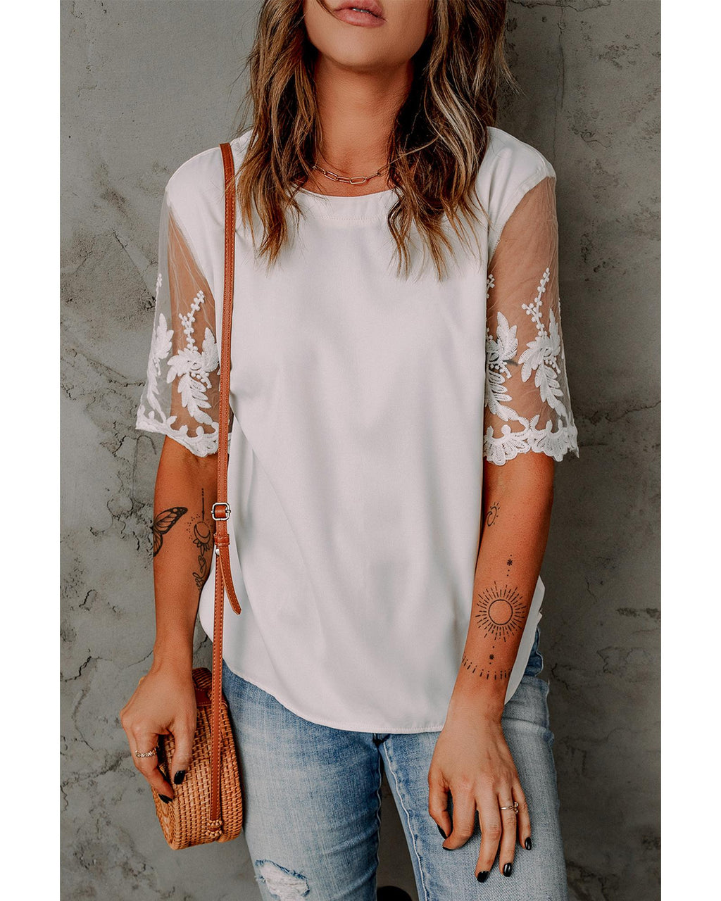 Azura Exchange Lace Sleeve Patchwork Top - 2XL