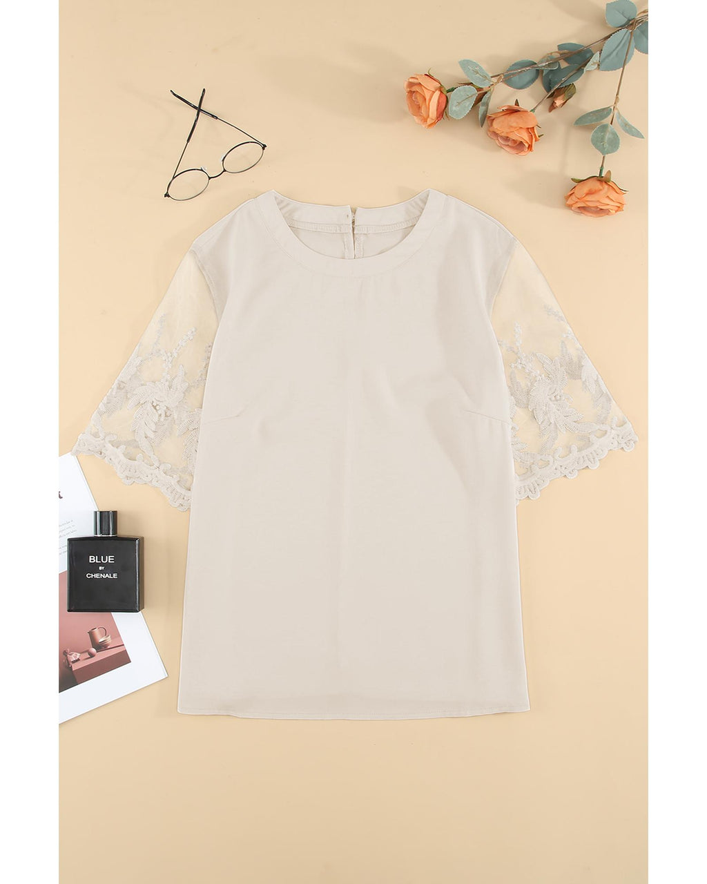Azura Exchange Lace Sleeve Patchwork Top - M