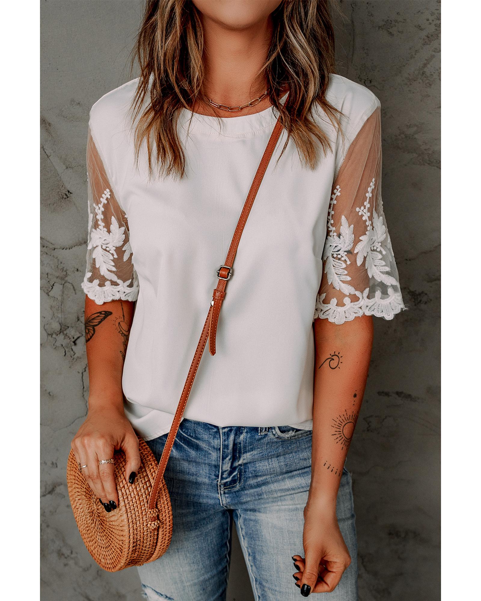 Azura Exchange Lace Sleeve Patchwork Top - XL Main image