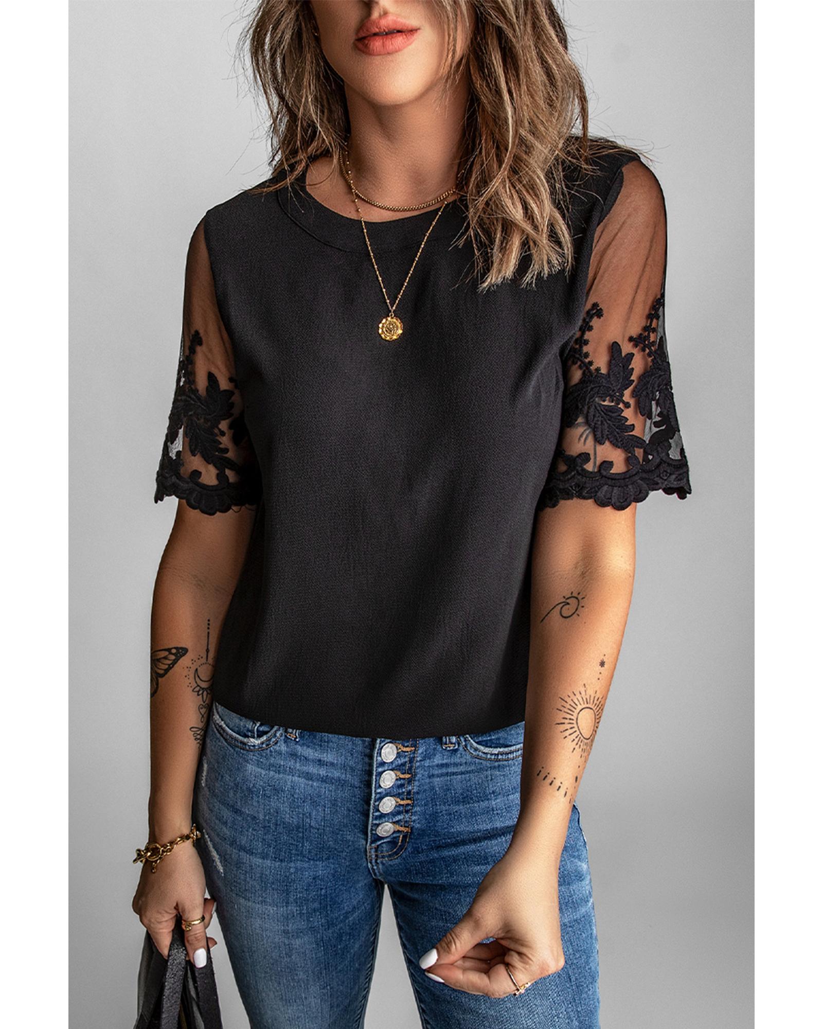 Azura Exchange Lace Sleeve Patchwork Top - S Main image