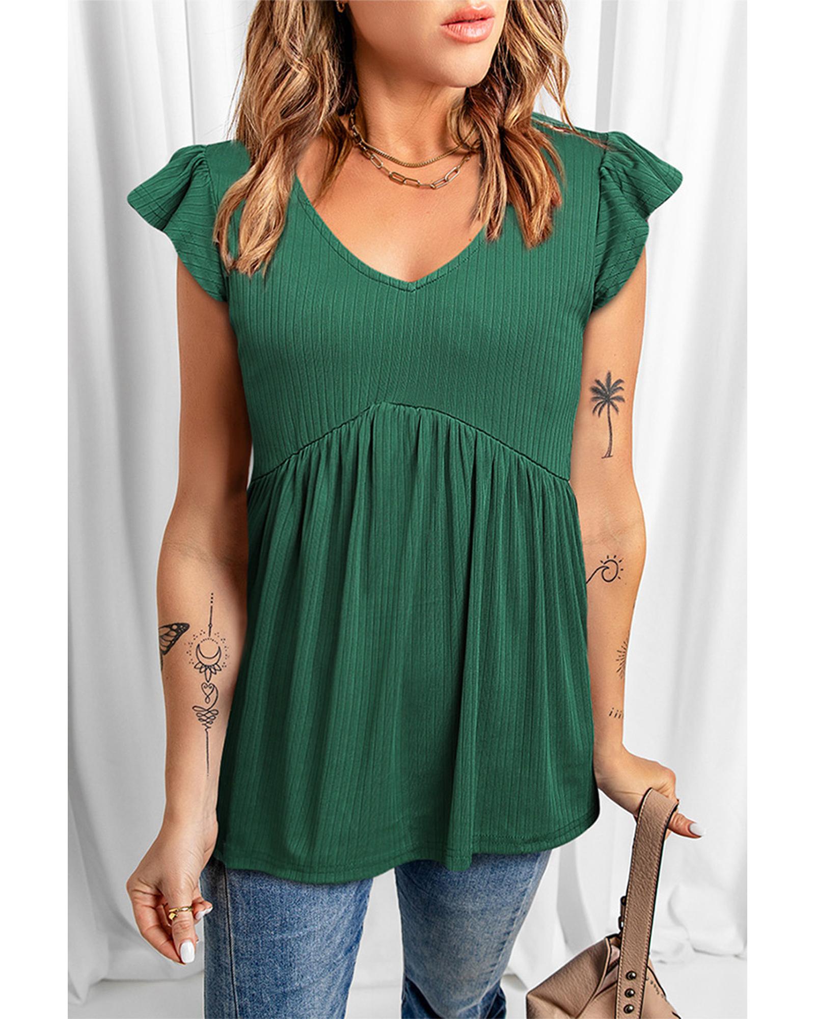 Azura Exchange Flounce Sleeve V Neck Babydoll Top - S Secondary image