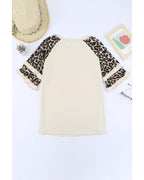 Azura Exchange Leopard Patchwork Ruffled Sleeve Top - S