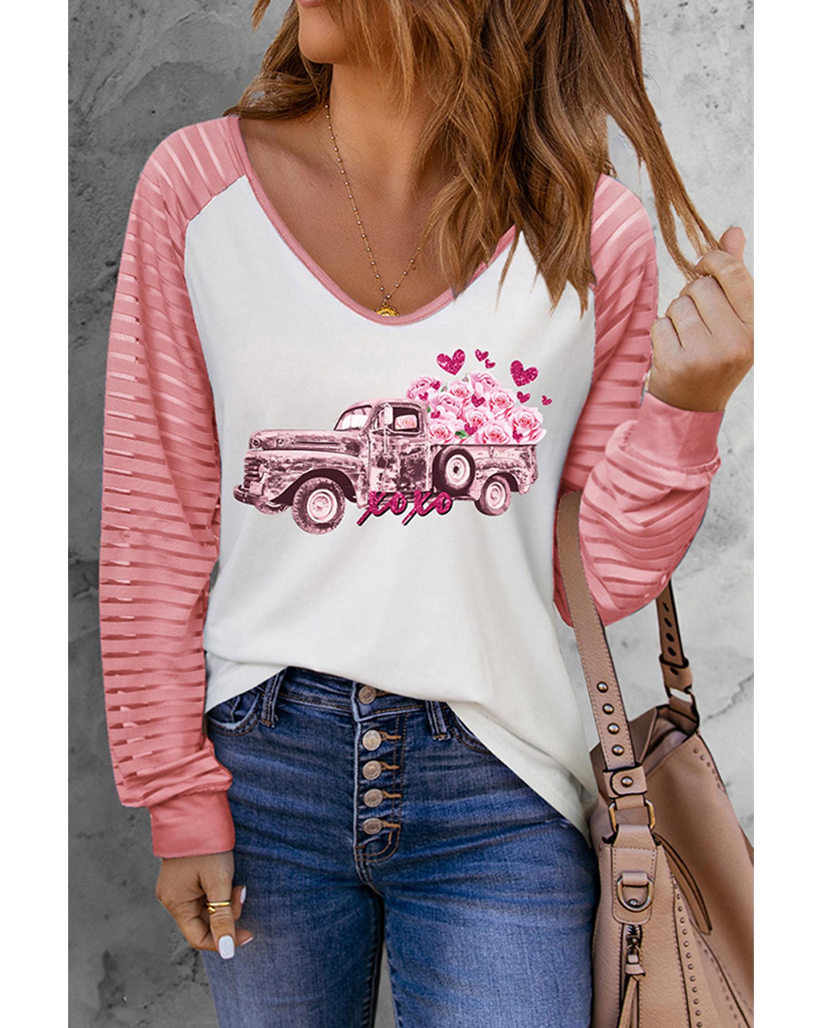 Azura Exchange Colorblock Car & Heart Graphic Long Sleeve Top - XL Main image