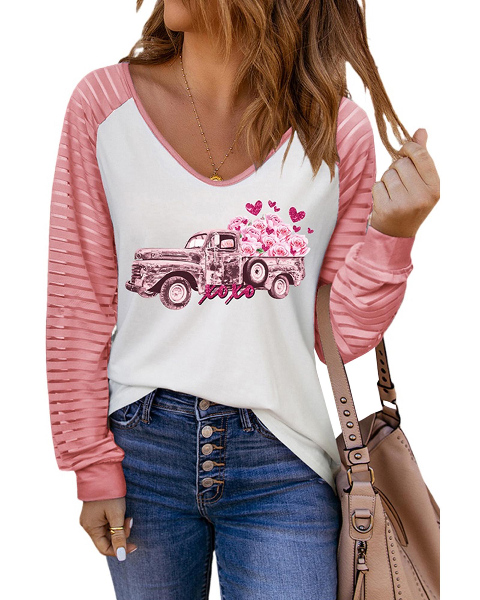 Azura Exchange Colorblock Car & Heart Graphic Long Sleeve Top - XL Secondary image