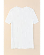 Azura Exchange Knitted Hollow-out Short Sleeve T Shirt - 2XL