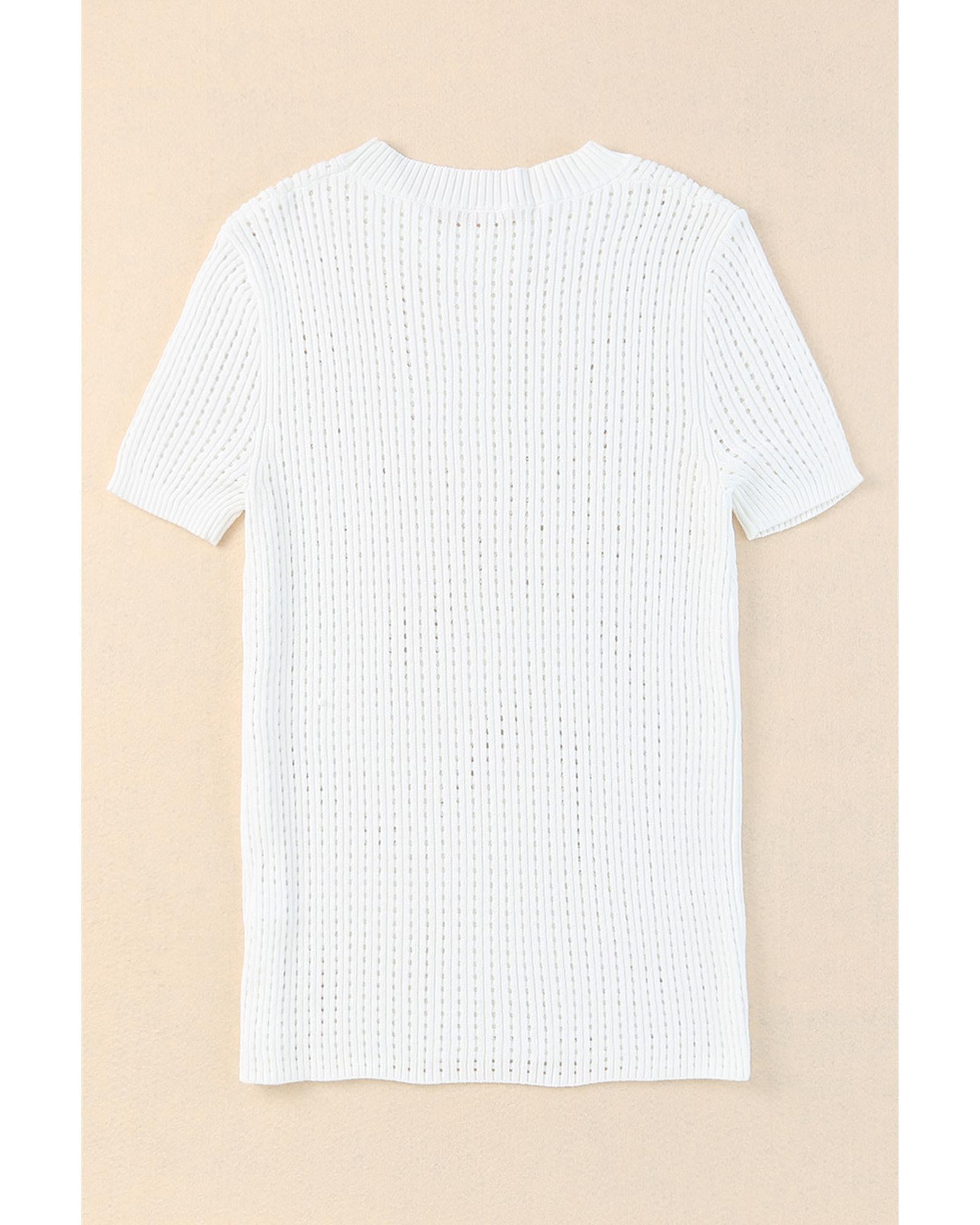 Azura Exchange Knitted Hollow-out Short Sleeve T Shirt - L