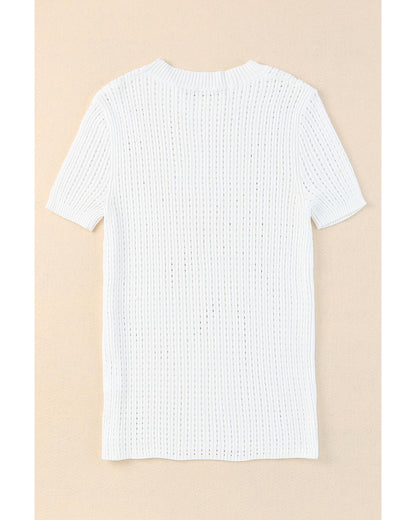 Azura Exchange Knitted Hollow-out Short Sleeve T Shirt - L
