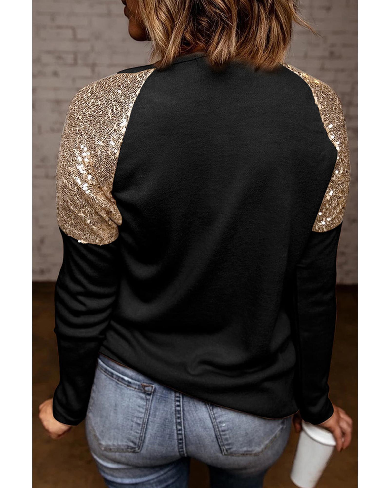 Azura Exchange Sequin Patchwork Plaid Leopard Long Sleeve Top - S Secondary image
