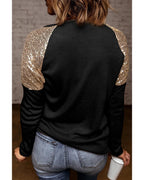 Azura Exchange Sequin Patchwork Plaid Leopard Long Sleeve Top - S