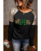 Azura Exchange Sequin Patchwork Plaid Leopard Long Sleeve Top - S