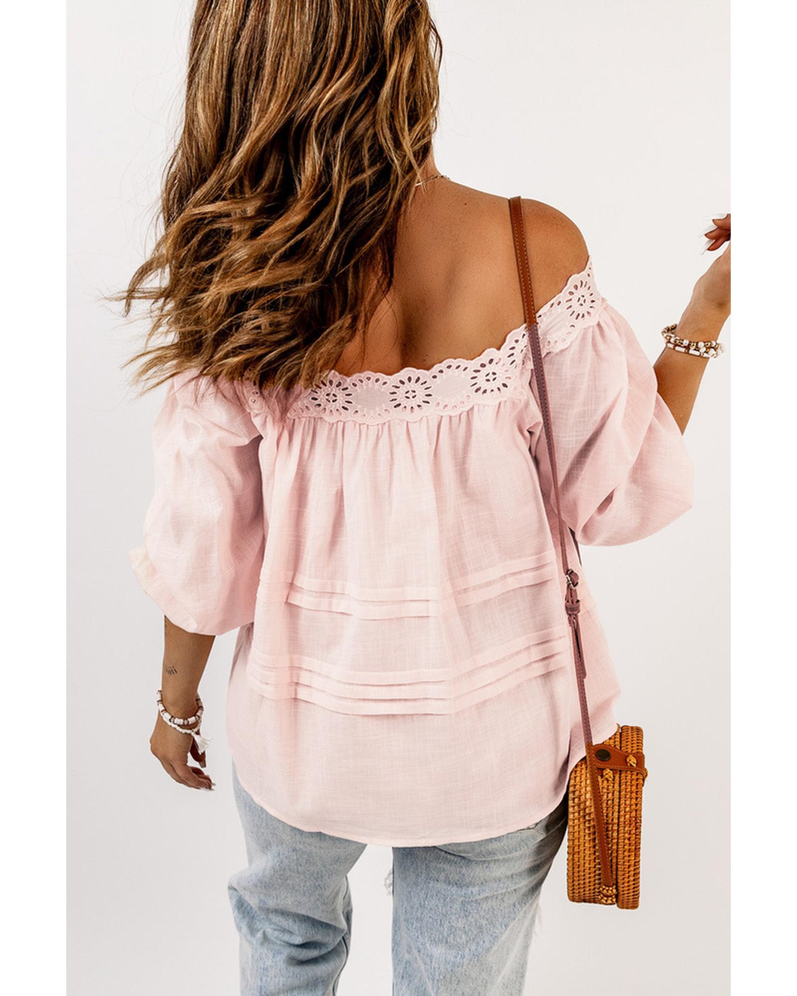 Azura Exchange Puff Sleeve Eyelet Babydoll Blouse - 2XL Secondary image