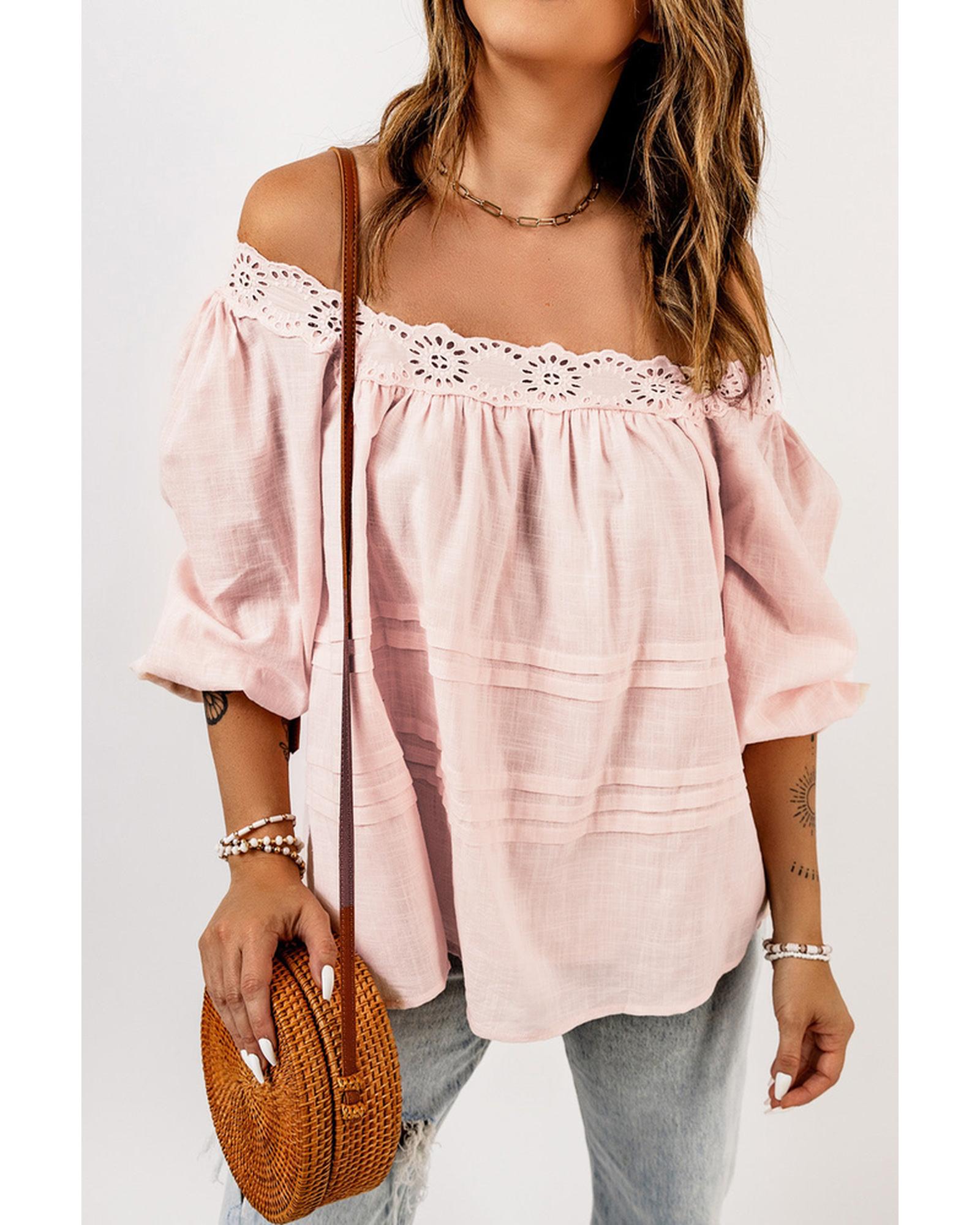 Azura Exchange Puff Sleeve Eyelet Babydoll Blouse - S Main image