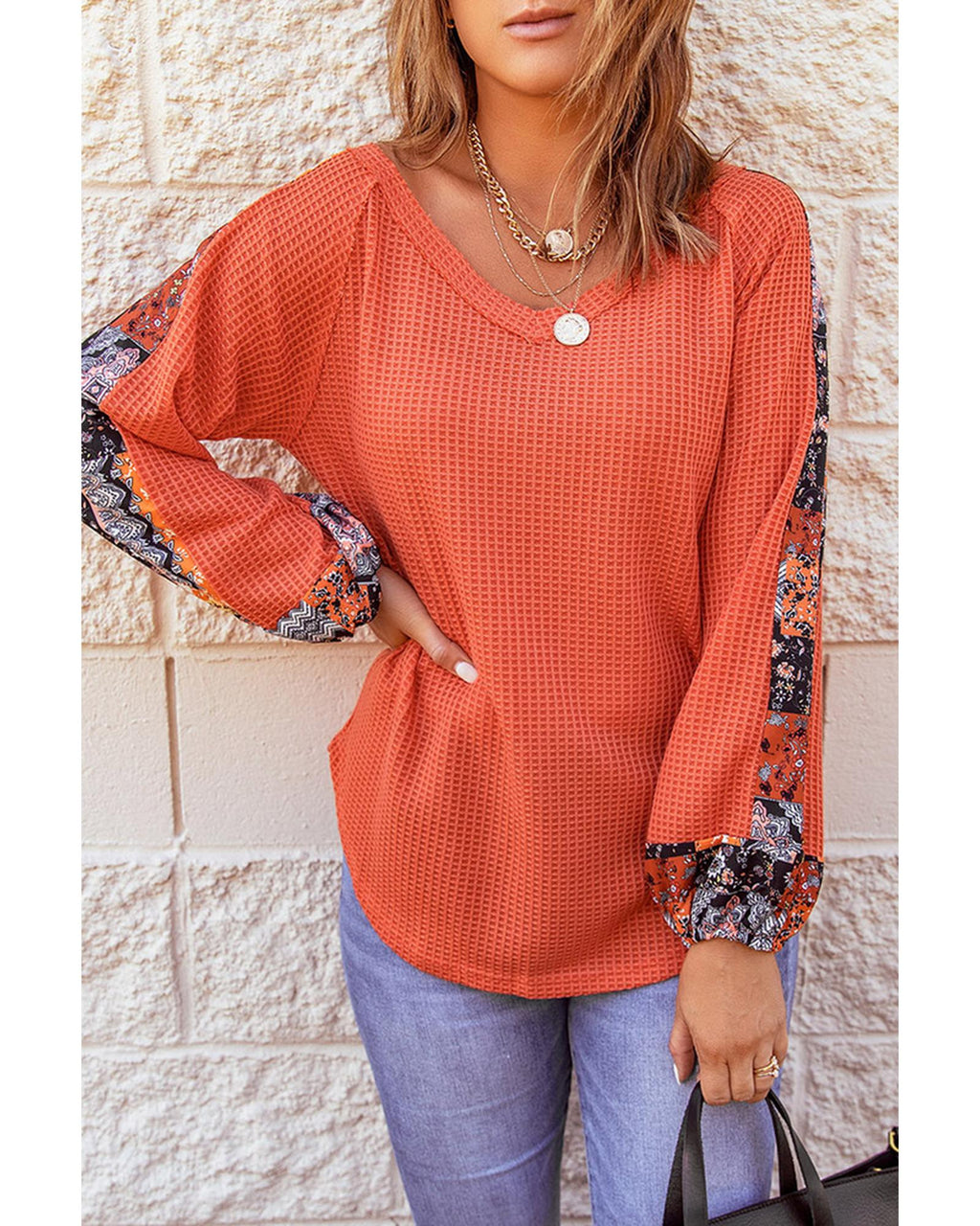 Azura Exchange Eyelet Thermal Knit Top - L