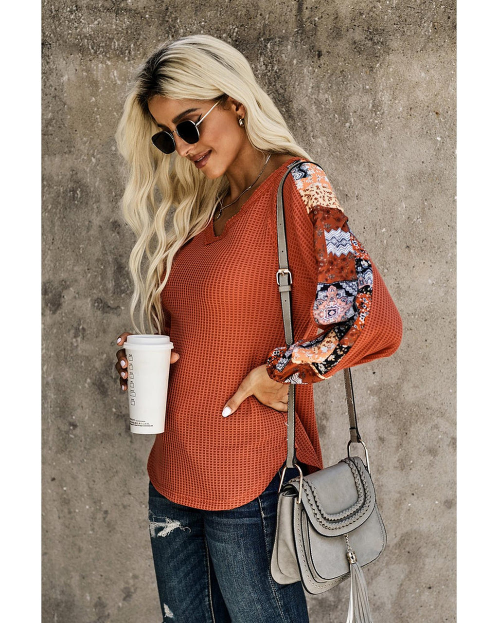 Azura Exchange Eyelet Thermal Knit Top - L