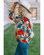 Azura Exchange Abstract Pattern Ruffled Puff Sleeve Blouse - M